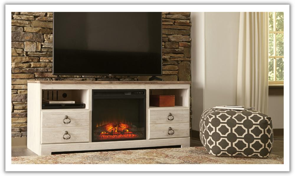 Ashley  Willowton Whitewash TV Stand with FirePlace-Leahyco