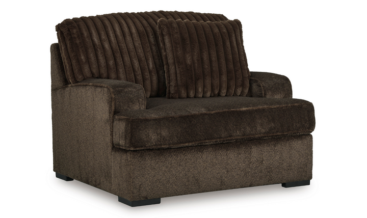 Ashley Aylesworth Fabric Chair and Half With Reversible Cushions In Chocolate Brown- Leahyco