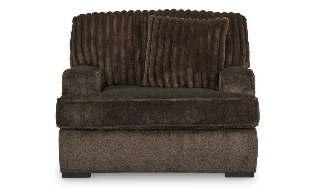 Ashley Aylesworth Fabric Chair and Half With Reversible Cushions In Chocolate Brown- Leahyco