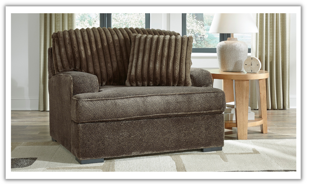 Ashley Aylesworth Fabric Chair and Half With Reversible Cushions In Chocolate Brown- Leahyco