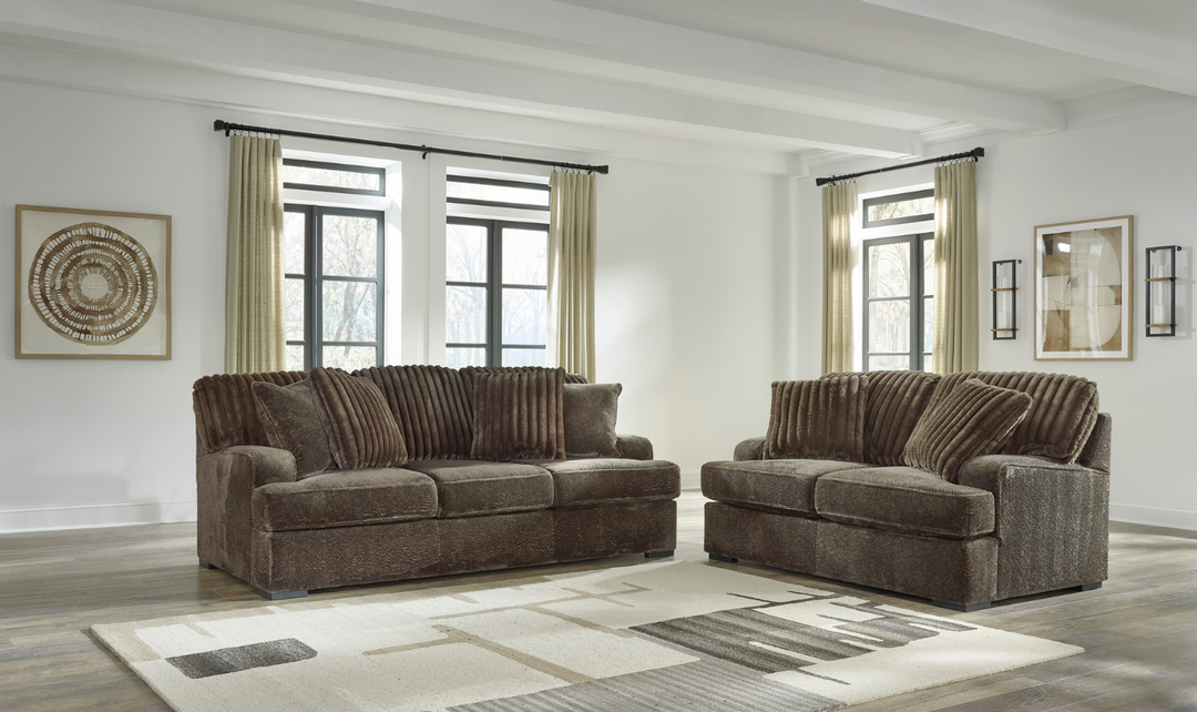 Ashley Aylesworth Fabric Living Room Set In Chocolate Brown- Leahyco