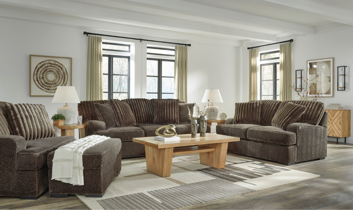 Ashley Aylesworth Fabric Living Room Set In Chocolate Brown- Leahyco