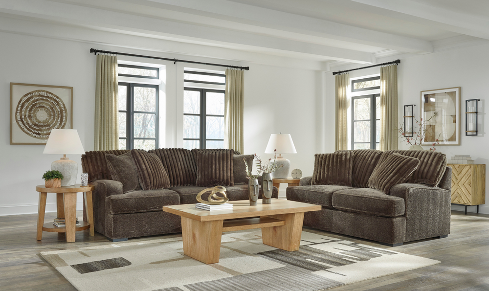 Ashley Aylesworth Fabric Living Room Set In Chocolate Brown- Leahyco