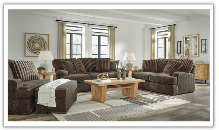 Ashley Aylesworth Fabric Living Room Set In Chocolate Brown- Leahyco