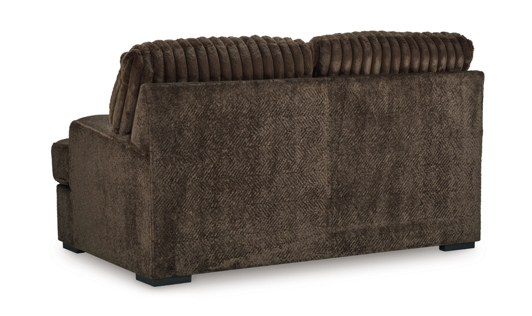 Ashley Aylesworth Fabric Loveseat With Pillows In Chocolate Brown- Leahyco