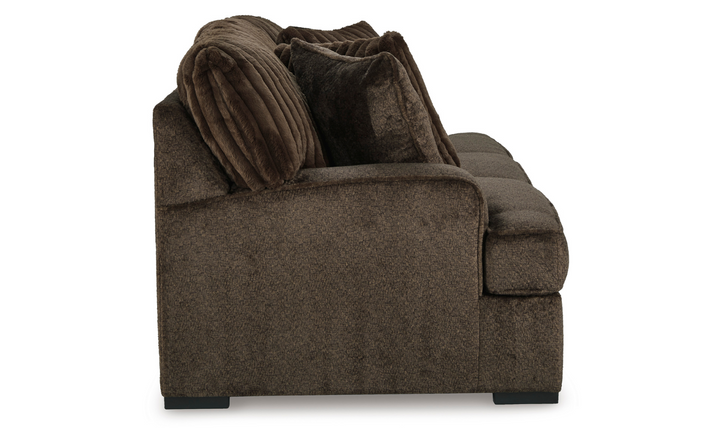 Aylesworth Fabric Sofa With Reversible Cushions In Chocolate Brown- Leahyco