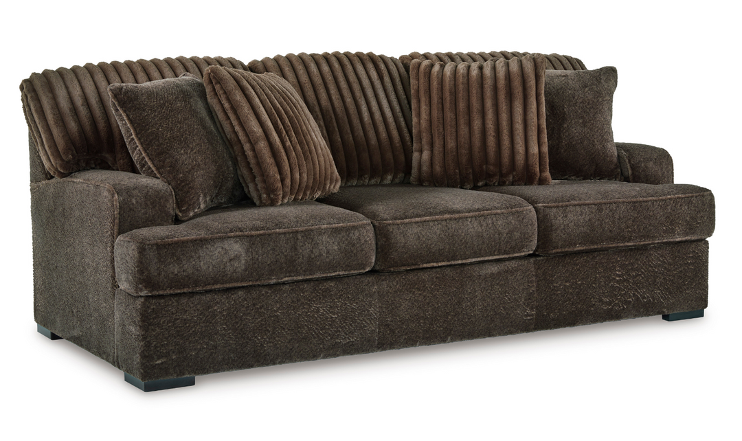 Aylesworth Fabric Sofa With Reversible Cushions In Chocolate Brown- Leahyco