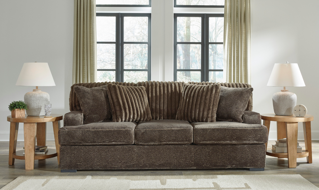 Ashley Aylesworth Fabric Living Room Set In Chocolate Brown- Leahyco