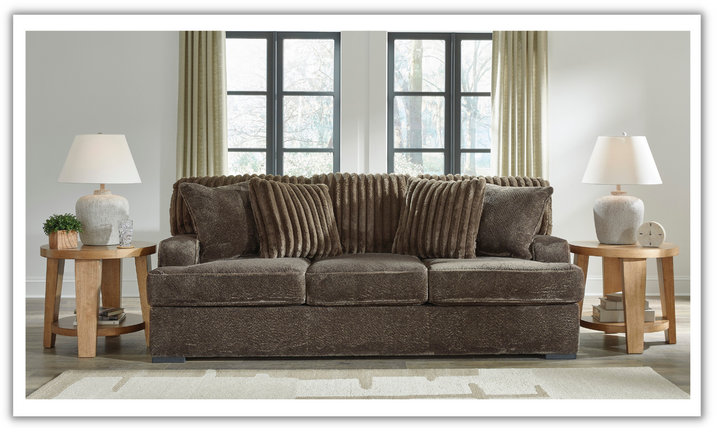 Aylesworth Fabric Sofa With Reversible Cushions In Chocolate Brown- Leahyco