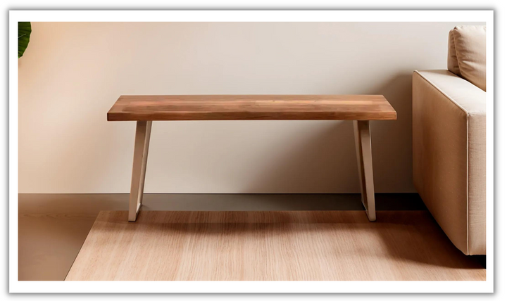 HTD Barcelona Brown Rectangle Wooden Bench with Natural Finish- Leahyco