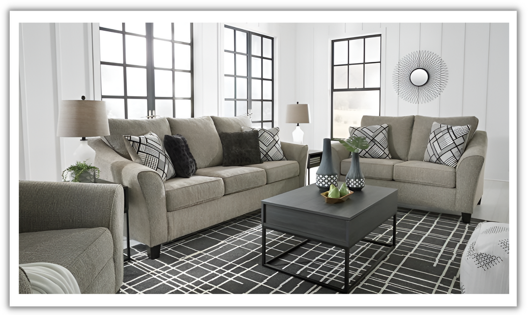 Modern Heritage Barnesley Fabric  Living Room Set in Platinum Gray- jennifer furniture