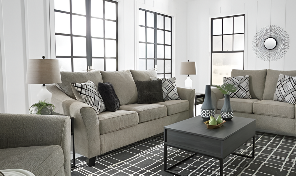 Modern Heritage Barnesley Fabric  Living Room Set in Platinum Gray- jennifer furniture