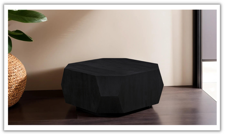 HTD Basalt Geometric Wooden Coffee Table in Distressed Black- Leahyco