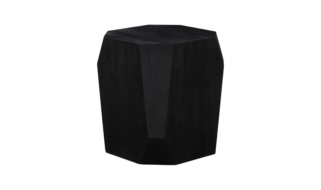 HTD Basalt Geometric Wooden Side Table in Distressed Black- Leahyco