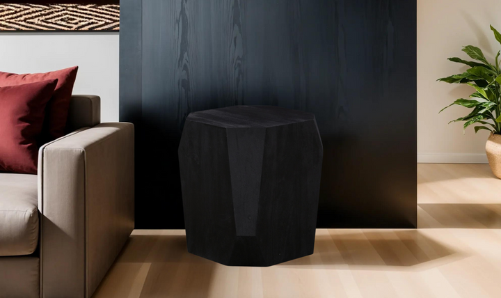 HTD Basalt Geometric Wooden Side Table in Distressed Black- Leahyco