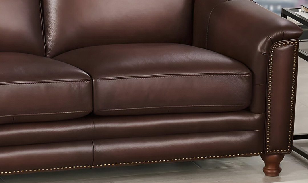 Belfast 2-Seater Leather Loveseat With Nailheads-Leahyco