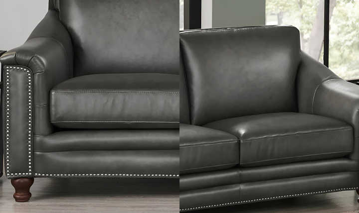 Belfast 2-Seater Leather Loveseat With Nailheads-Leahyco