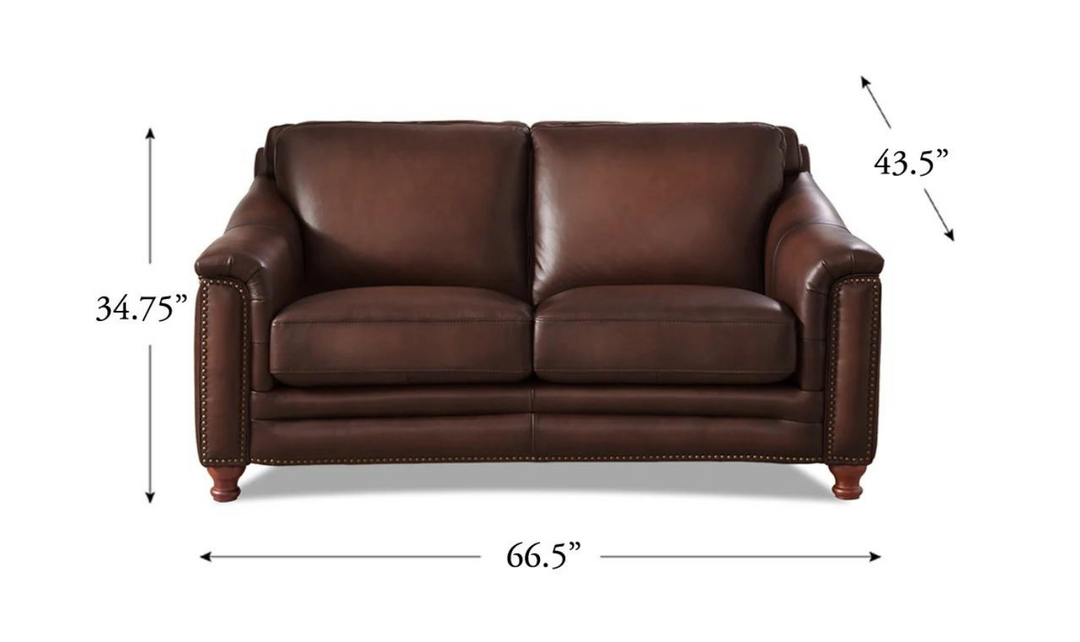 Belfast 2-Seater Leather Loveseat With Nailheads-Leahyco