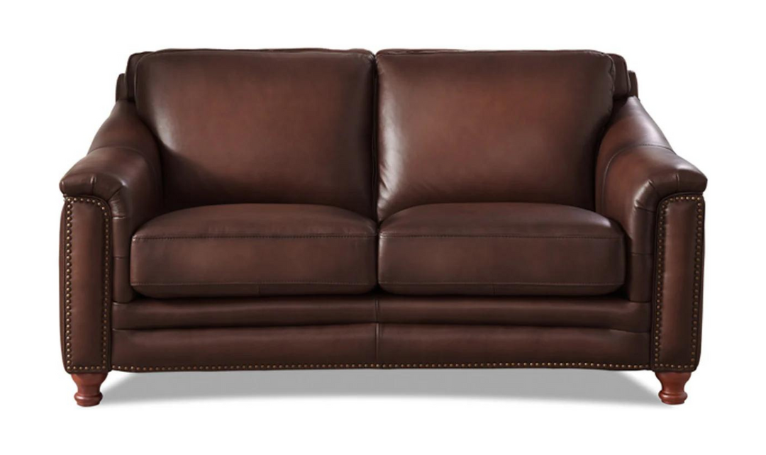 Belfast 2-Seater Leather Loveseat With Nailheads-Leahyco