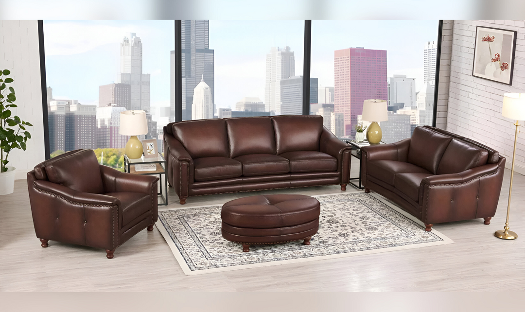 Belfast 2-Seater Leather Loveseat With Nailheads-Leahyco