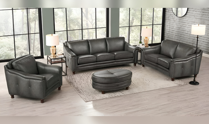 Belfast 2-Seater Leather Loveseat With Nailheads-Leahyco