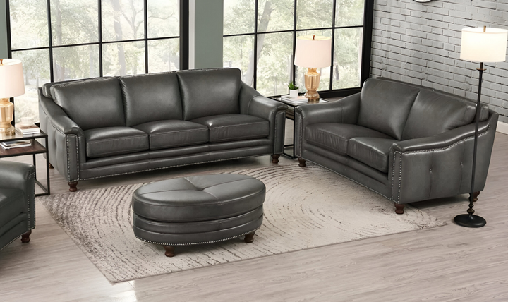 Belfast 2-Seater Leather Loveseat With Nailheads-Leahyco