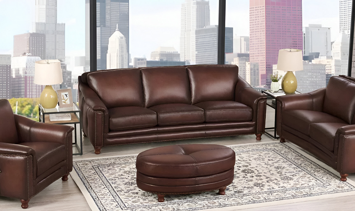 Belfast 3-Seater Leather Sofa With Nailheads-Leahyco