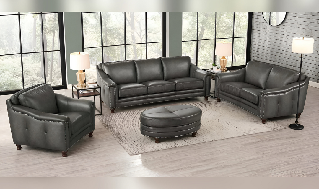 Belfast 3-Seater Leather Sofa With Nailheads-Leahyco