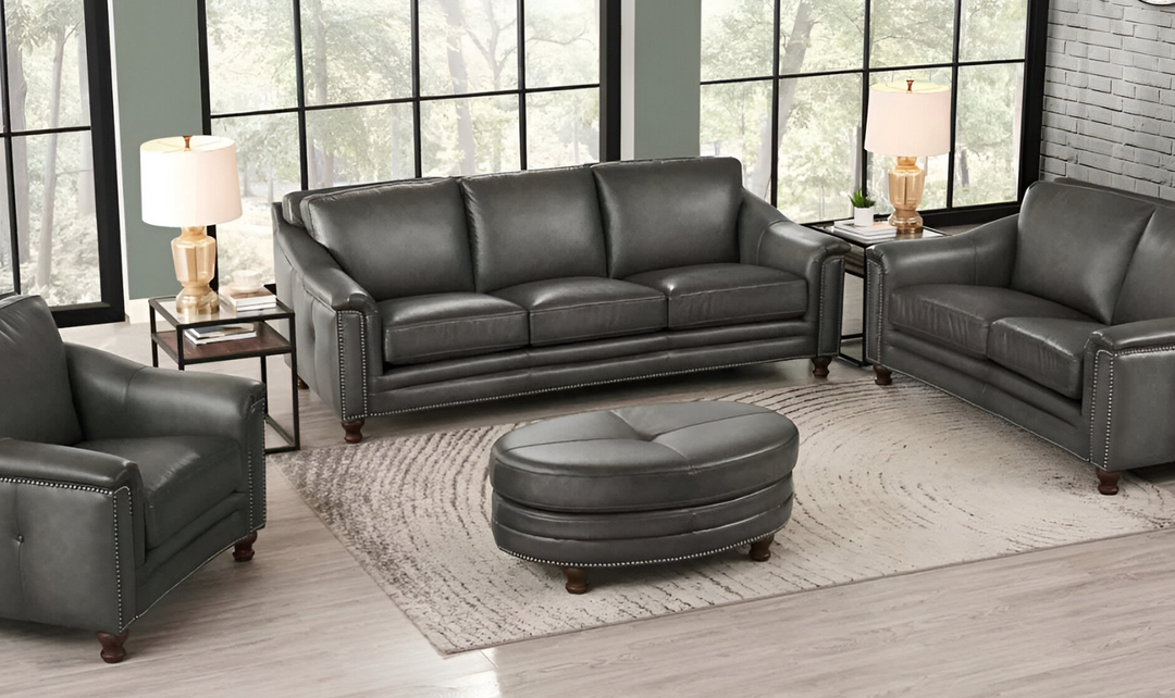 Belfast 3-Seater Leather Sofa With Nailheads-Leahyco