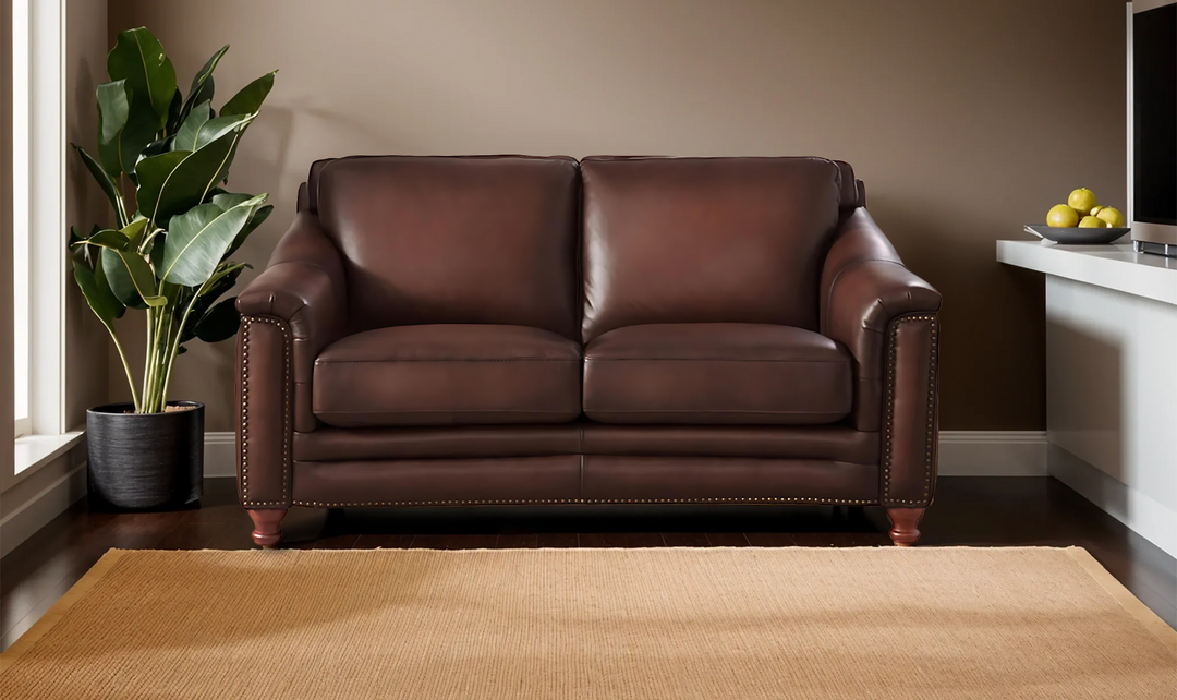 Belfast 2-Seater Leather Loveseat With Nailheads-Leahyco