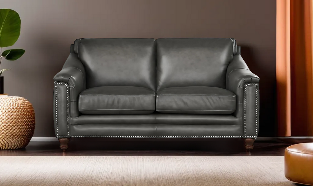 Belfast 2-Seater Leather Loveseat With Nailheads-Leahyco