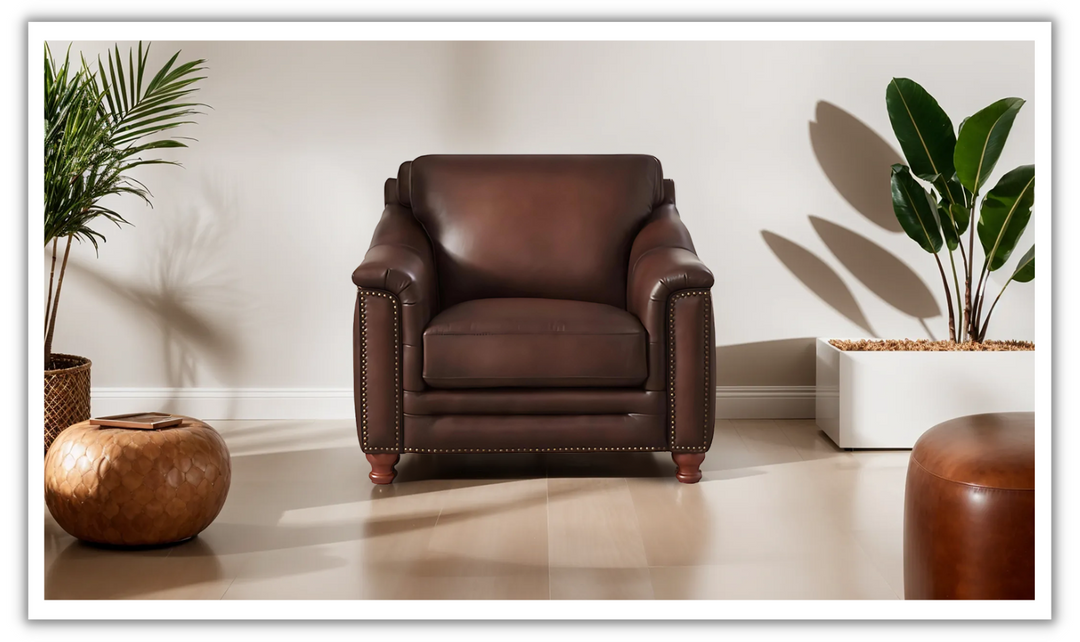 Belfast Leather Chair With Nailheads-Leahyco