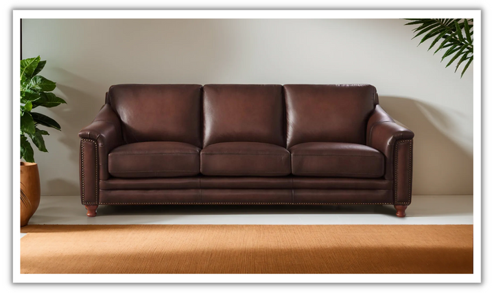 Belfast 3-Seater Leather Sofa With Nailheads-Leahyco