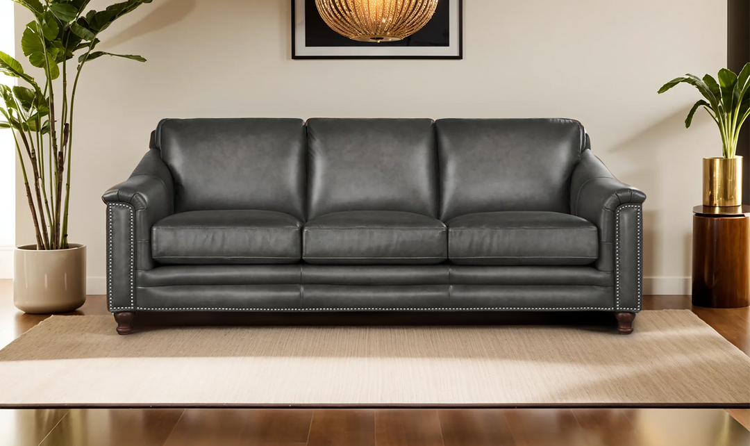 Belfast 3-Seater Leather Sofa With Nailheads-Leahyco