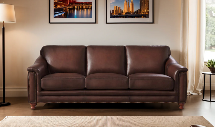 Belfast 3-Seater Leather Sofa With Nailheads-Leahyco