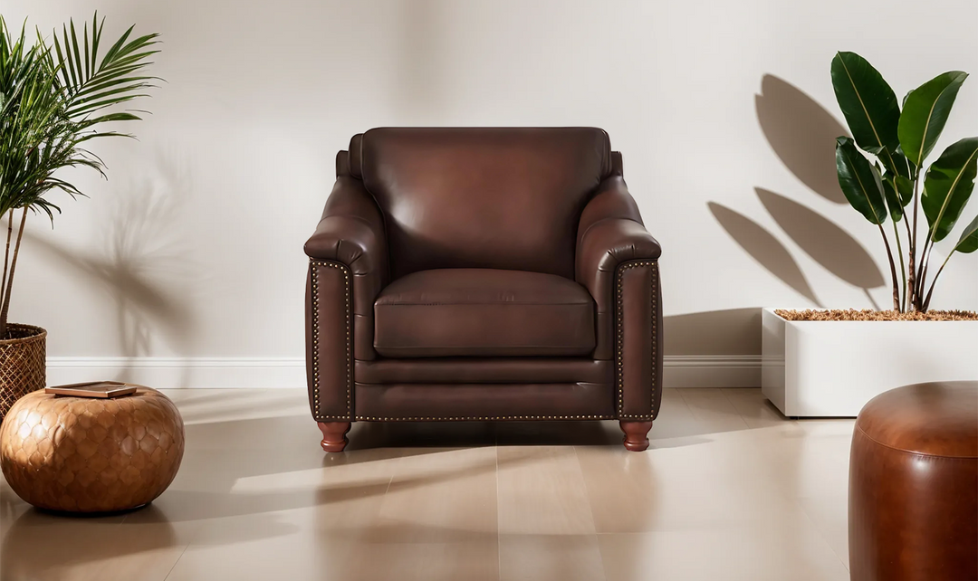 Belfast Leather Chair With Nailheads-Leahyco