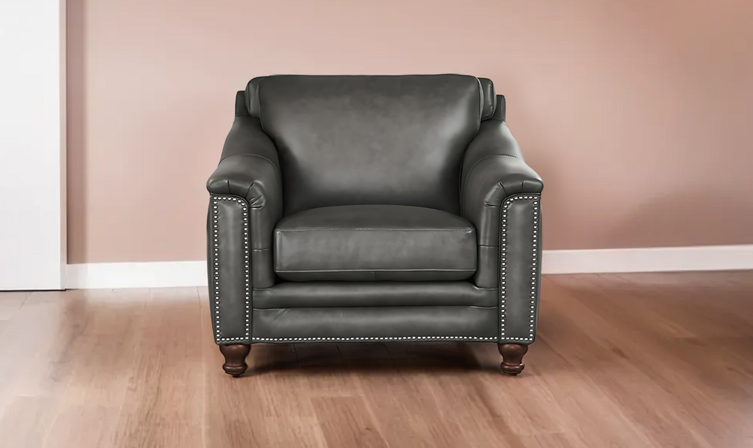 Belfast Leather Chair With Nailheads-Leahyco