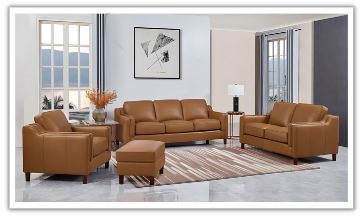 Bella Leather Living Room Set With Box Cushion