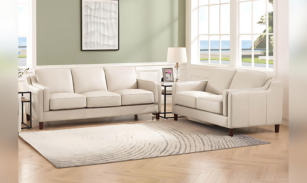 Bella Leather Living Room Set With Box Cushion