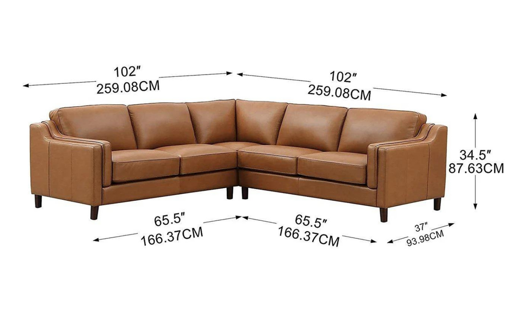 Bella Leather Sectional Sofa In Cognac Brown