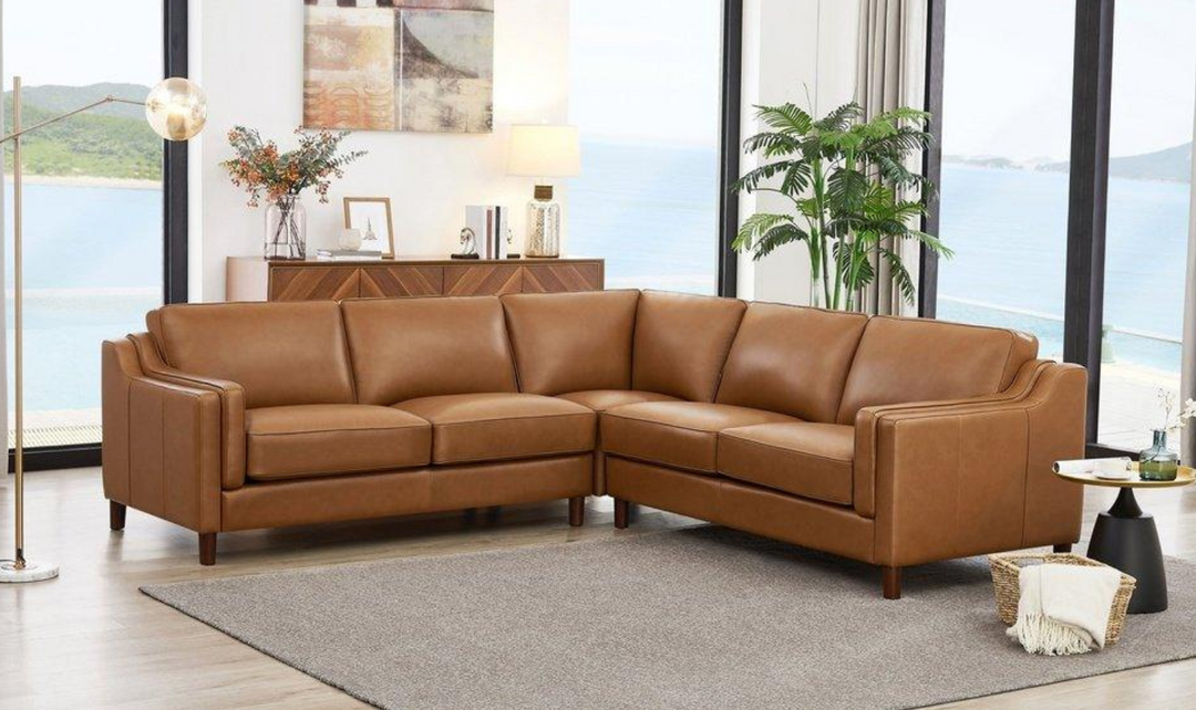 Bella Leather Sectional Sofa In Cognac Brown