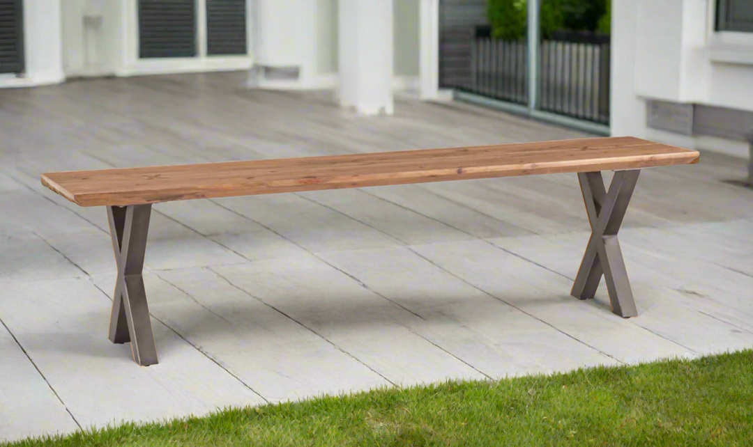 HTD Bern Brown Wooden Rectangle Bench with Smoked Acacia Finish- Leahyco