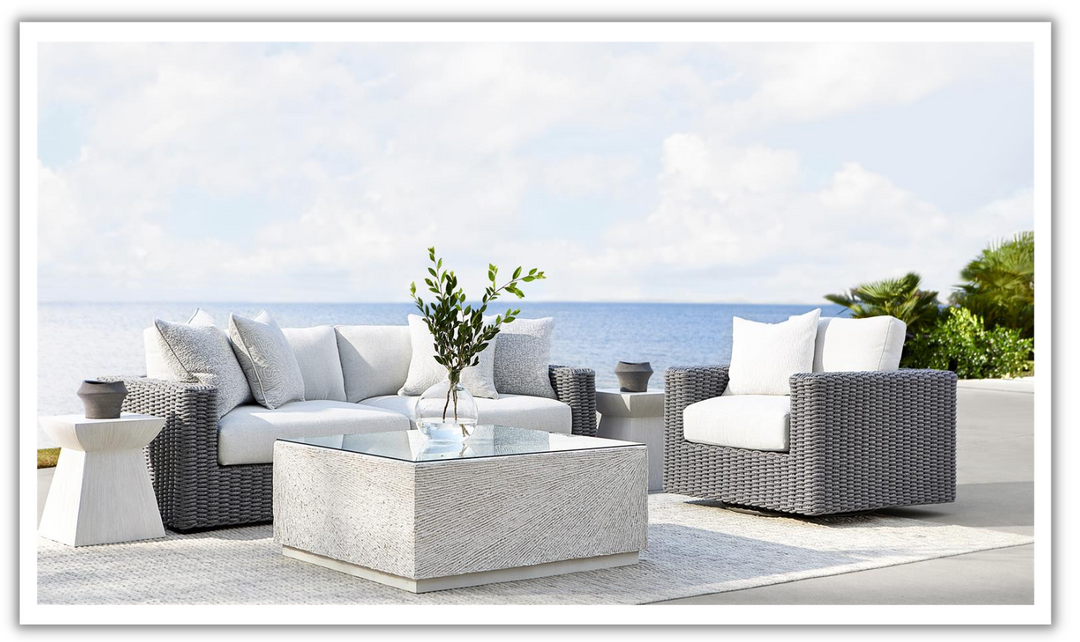 Bernhardt Capri 2-Seater Outdoor Sofa with Track Arms in Gray-Leahyco