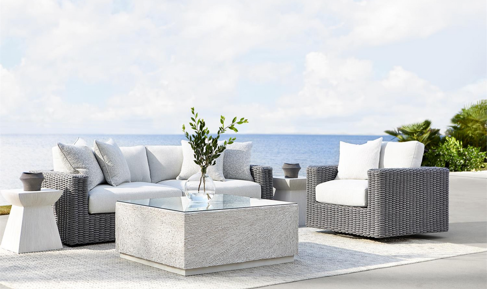 Bernhardt Capri 2-Seater Outdoor Sofa with Track Arms in Gray-Leahyco