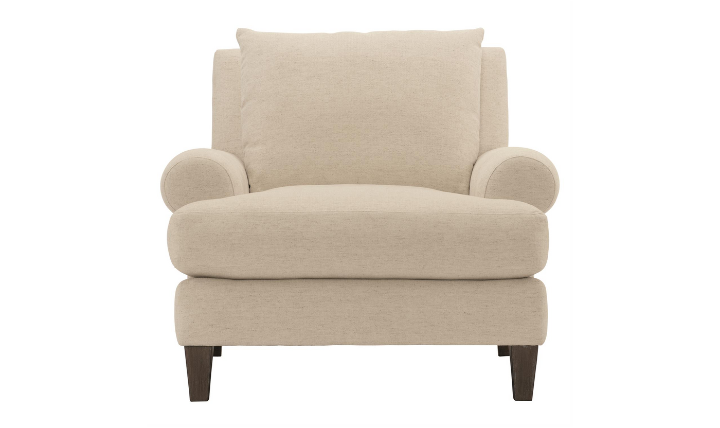 Bernhardt Isabella Fabric Chair with Rolled Arms and Wood Legs