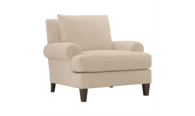 Bernhardt Isabella Fabric Chair with Rolled Arms and Wood Legs