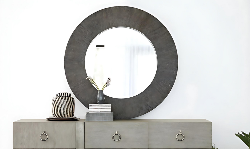 Bernhardt Linea Cerused Charcoal Frame Mirror-Leahyco