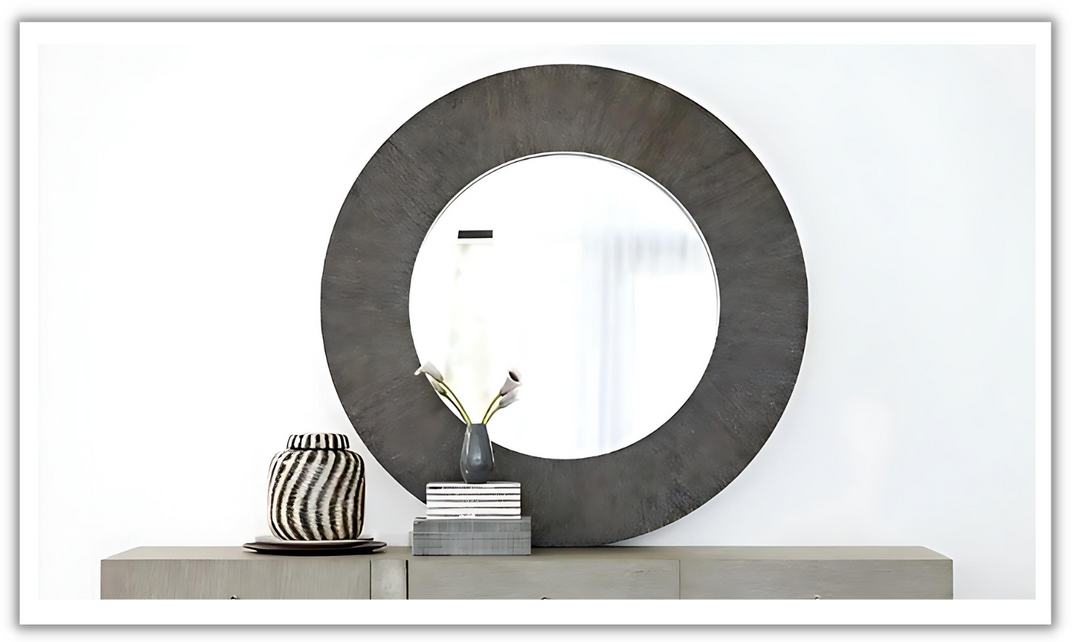 Bernhardt Linea Cerused Charcoal Frame Mirror-Leahyco