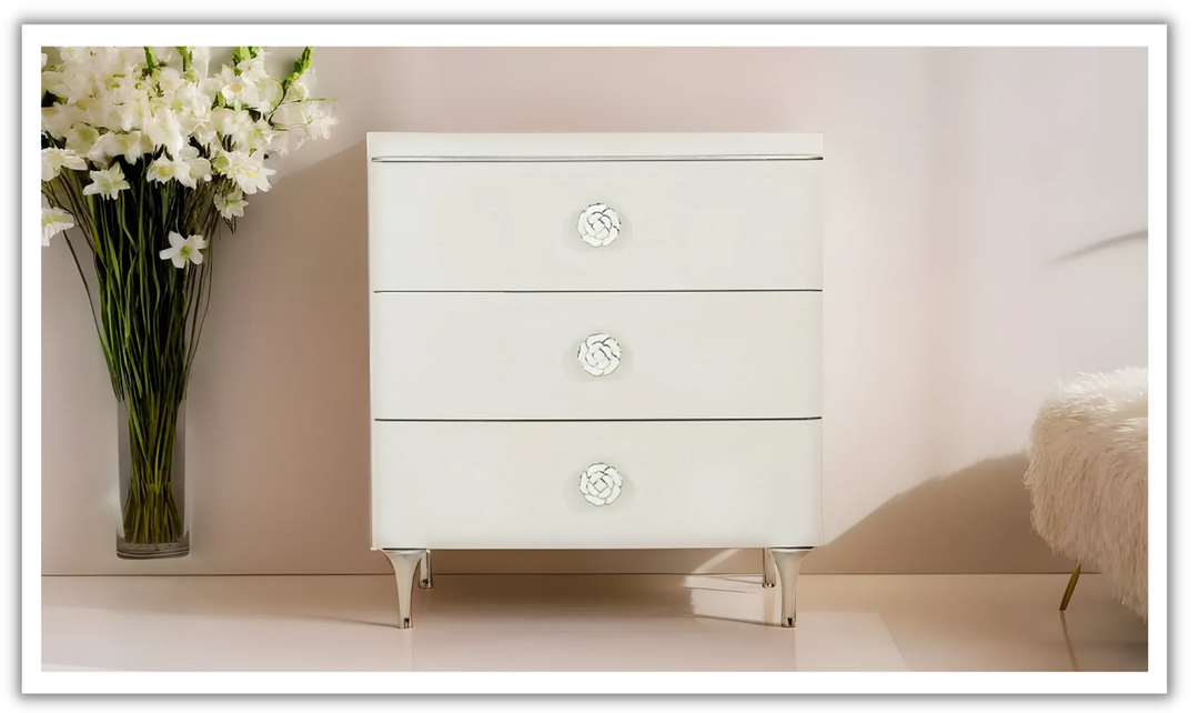 Bernhardt Silhouette 3 Drawers Nightstand In Eggshell-Leahyco