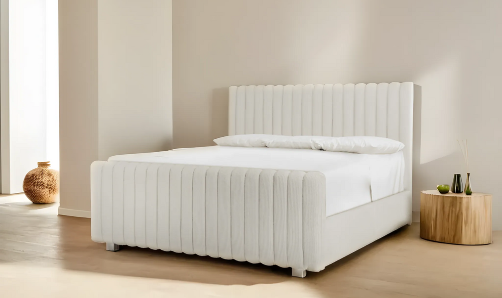 Bernhardt Silhouette Fabric Upholstered Geometric Pattern Panel Bed in White-Leahyco